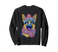 German Shepherd Winter Dog Lover Graphic Pink Scarf Blue Sweatshirt