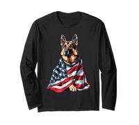 German shepherd with american flag Long Sleeve T-Shirt