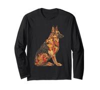 German Shepherd with Autumn Leaves Animal Art Fall Aesthetic Long Sleeve T-Shirt