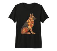 German Shepherd with Autumn Leaves Animal Art Fall Aesthetic Premium T-Shirt