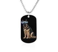 German Shepherd with Cornflower Couples Memorial Necklaces for Women Men Square Titanium Steel Chains Pendant Jewelry Gift