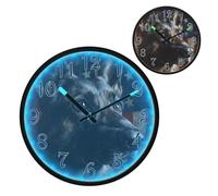 German Shepherd with Flag Art Night Light Wall Clock LED Wall Clocks Silent Battery-Operated Glow in The Dark Large Digital Display for Bedroom Living Room Kitchen, 12 Inch