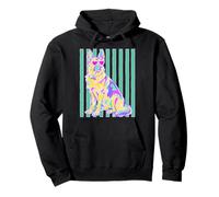 German Shepherd with Heart Sunglasses Coastal Summer Stripes Pullover Hoodie