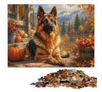 German Shepherd with Pumpkins in Autumn ｜ Fal Jigsaw Puzzle, 300 Pieces | Adult Jigsaw Puzzle: structured assembly from border to image details during indoor leisure.