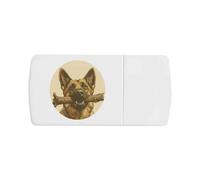 'German Shepherd with Stick Portrait' Pill Box with Tablet Splitter (PI00033998)