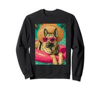 German Shepherd with Sunglasses Cute Dog Tropical Pool Party Sweatshirt