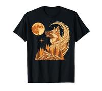 German Shepherd Wolf Full Moon Forest Wilderness Canine Art T-Shirt