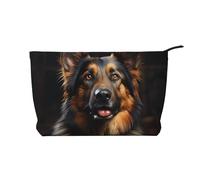 German Shepherd Women's corduroy cosmetic bag, portable zipper hand-held wallet, suitable for travel and daily storage of cosmetics,