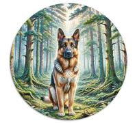German Shepherds 1000 Piece Round Jigsaw Puzzles Creative Dog Stress Reliever Difficult Challenge Games for Adults And Kids 1000pcs (67.5x67.5cm)