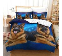 German Shepherds 2 Pieces Polyester Microfibre Junior Digital Art Style Duvet Cover with 2 Pack Pillow Cases, Hidden Zip, Men Women Kids, Autumn Use Skin Friendly Cosy Single（135x200cm）