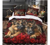 German Shepherds 3D Digital Print Quilt Cover 3pcs Microfibre Anti-Fade Breathable Light Romantic Pet Comforter Cover 2 Pillowcases Zip Closure Bed Set Teenagers Adults Super king（260x220cm）