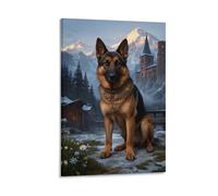 German Shepherds 3D Paintings Modern Canvas Loyal Dog Prints Artwork Pictures on Wall Art for Home Office Decorations 12x18inch(30x45cm)