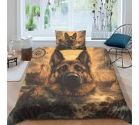 German Shepherds Bedding Set for Kids Boys Girls,Microfibre Bed Cool Dog Duvet Cover Set, 3D Zipper Quilt Sets with Pillowcase Single（135x200cm）