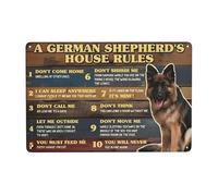 German Shepherd's House Rules Tin Sign Retro Metal Wall Decor 8" x 12" Funny Dog Vintage Wall Art Poster for Home Cafe Room Dog Houses Indoor Outdoor Man Cave Decor Gift