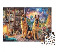 German Shepherds in Library 1000 Pieces Jigsaws for Adults & Kids, Premium Paper, Two German Shepherds, Challenging Brain Teaser, Creative Leisure Activity, Great Gift for Puzzle Enthusiasts 70x50cm/1