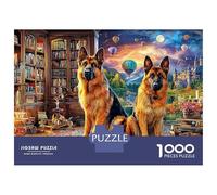 German Shepherds in Library 1000 Pieces Thick Cardboard Jigsaw Puzzle for Teens 12-18, Brain Training Puzzle, Holiday Activity, Thoughtful 38x26cm/1000pcs