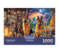 German Shepherds in Library 1000Pc Puzzle for Adults & Kids: German Shepherds by Books Fun Present & Activity for Home Age 12 Years Up 52x38cm/1000pcs