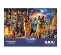 German Shepherds in Library Jigsaw Puzzle Dog 1000 Pieces Set for Adults Educational Challenge Fun Present Home 38x26cm/1000pcs