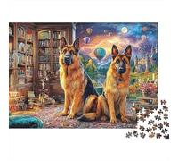 German Shepherds in Library Jigsaw Puzzles for Adults Challenging Puzzles The Impossible Challenge 1000 Pieces Cute Difficult Hard Jigsaw Puzzles for Man And Woman with Letters on Back 70x50cm/1000pcs