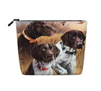German Short-Haired Pointer Dog Fall, Cosmetic Bag Imitation Linen Makeup Bag Portable Travel Toiletry Bag