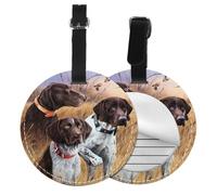 German Short-Haired Pointer Dog Fall,Luggage Tags Pu Leather Name Tag Travel Suitcase Identifier ID Tags Durable Baggage Label 2 pcs