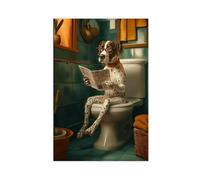 German Shorthair Pointer Sitting on The Toilet, 1 Canvas Poster Bedroom Decor Landscape Office Room Decor Gift 08x12inch(20x30cm)
