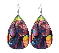 German Shorthair Pointer Stained Glass Women Earrings Faux Leather Dangle Eardrop Drop Earring Fashion Jewellery Gift For Wife Daughter Girlfriend Christmas