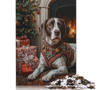 German Shorthaired Pointer Dog in Christmas Sweater by Fireplace Puzzles 1000 Pieces Wooden Puzzles Puzzle for Adults For Family Fun & Game Night 1000pcs (75x50cm)