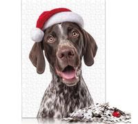 German Shorthaired Pointer Dog with Santa Hat Puzzles 500 Pieces Wooden Puzzles Puzzles Wooden Puzzles Family Activity Jigsaw Puzzles 500pcs (52x38cm)
