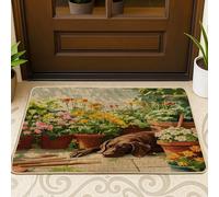 German Shorthaired Pointer Front Black Door Mat Outside Inside Entrance 29 * 17, Cute Flowers Pot Plant Outdoor Indoor Ultra Thin Doormat, Small Dog Classroom Patio Home Shoes Off Doormat