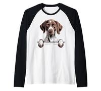 German Shorthaired Pointer Funny Peeking Pocket GSP Dog Raglan Baseball Tee