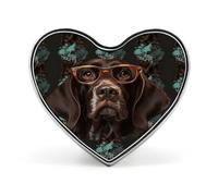 German Shorthaired Pointer in Glasses Lapel Pin Heart Brooch Premium Aluminum Alloy Badge Lightweight Wearable Badge Cute Love Brooch For Valentine'S Day Mother'S Day Wedding Daily Wear & Gift Pin
