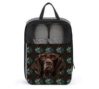 German Shorthaired Pointer in Glasses Shoe Bags Foldable Breathable Portable Shoe Puches Organizer Stylish Expandable Packing Travel Shoes Bags for Sneakers Gym Luggage Closet