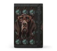 German Shorthaired Pointer in Glasses Wallets Exquisite Trifold Wallet Front Pocket Wallet with Zipper Keychain Coin Purse Credit Card Holder for Adult