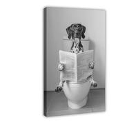 German Shorthaired Pointer Sitting On Toilet Wall Art, GSP Reading Newspaper, Black And White Print, Funny Dog Poster, Bathroom Wall Decor Canvas Poster Bedroom Decor Landscape Office Room Decor Gift