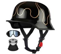 German style half face motorcycle helmet, retro jet style helmet ECE certified removable liner with adjustable quick release buckle retro open face helmet, unisex I,L58-60CM