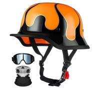 German style half face motorcycle helmet, retro jet style helmet ECE certified removable liner with adjustable quick release buckle retro open face helmet, unisex K,L58-60CM