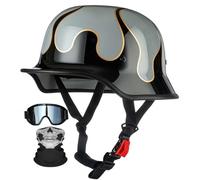 German style half face motorcycle helmet, retro jet style helmet ECE certified removable liner with adjustable quick release buckle retro open face helmet, unisex G,L58-60CM