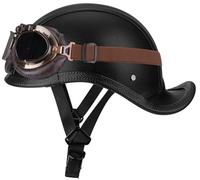 German Style Half Helmet, Vintage Motorcycle Helmet, Jet motorcycle helmets Men and Women Open Face Motorbike Helmets DOT Approved Baseball Cap Helmets Moped Helmet with Goggles 5,L=57-58cm