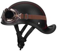 German Style Half Helmet, Vintage Motorcycle Helmet, Jet motorcycle helmets Men and Women Open Face Motorbike Helmets DOT Approved Baseball Cap Helmets Moped Helmet with Goggles 2,XL=59-60cm