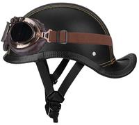 German Style Half Helmet, Vintage Motorcycle Helmet, Jet motorcycle helmets Men and Women Open Face Motorbike Helmets DOT Approved Baseball Cap Helmets Moped Helmet with Goggles 1,M=55-56cm