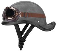 German Style Half Helmet, Vintage Motorcycle Helmet, Jet motorcycle helmets Men and Women Open Face Motorbike Helmets DOT Approved Baseball Cap Helmets Moped Helmet with Goggles 4,XL=59-60cm