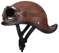 German Style Half Helmet, Vintage Motorcycle Helmet, Jet motorcycle helmets Men and Women Open Face Motorbike Helmets DOT Approved Baseball Cap Helmets Moped Helmet with Goggles 7,L=57-58cm