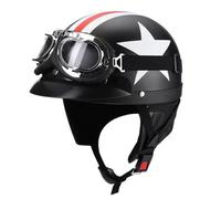 German Style Leather Motorcycle Half Helmet DOTECE Approved Retro Open Face Motorbike Helmets Avce Goggles for Bicycle Cruiser Scooter for Men Women Quick Release Buckle E,56-61CM