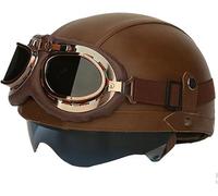 German Style Leather Motorcycle Half Helmet for Adults Men Women, ECE 22.06 Approved Vintage Cap Half Face Shell Motorcycle Helmets for Cruiser Chopper+Goggles 3,M/(57~58cm)