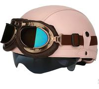 German Style Leather Motorcycle Half Helmet for Adults Men Women, ECE 22.06 Approved Vintage Cap Half Face Shell Motorcycle Helmets for Cruiser Chopper+Goggles 5,S/(55~56cm)