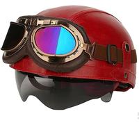 German Style Leather Motorcycle Half Helmet for Adults Men Women, ECE 22.06 Approved Vintage Cap Half Face Shell Motorcycle Helmets for Cruiser Chopper+Goggles 1,S/(55~56cm)