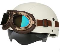 German Style Leather Motorcycle Half Helmet for Adults Men Women, ECE 22.06 Approved Vintage Cap Half Face Shell Motorcycle Helmets for Cruiser Chopper+Goggles 6,M/(57~58cm)