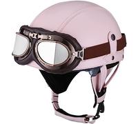 German Style Leather Vintage Open Face Half Helmet Street Retro Motorcycle Helmet with Goggles, ECE Approved