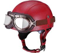 German Style Leather Vintage Open Face Half Helmet Street Retro Motorcycle Helmet with Goggles, ECE Approved